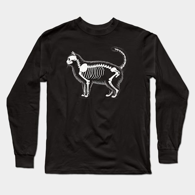 Anatomy of a Cat: Skeleton in Monochrome Long Sleeve T-Shirt by Lovely Animals